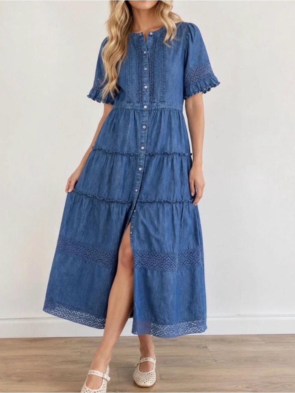 GapXLove Shack Fancy Denim Tiered Maxi Dress